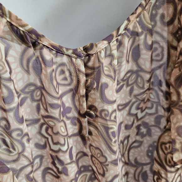 American Eagle Women's Small Pink Purple Taupe Paisley Chiffon Blouse Top Boho - Picture 5 of 7